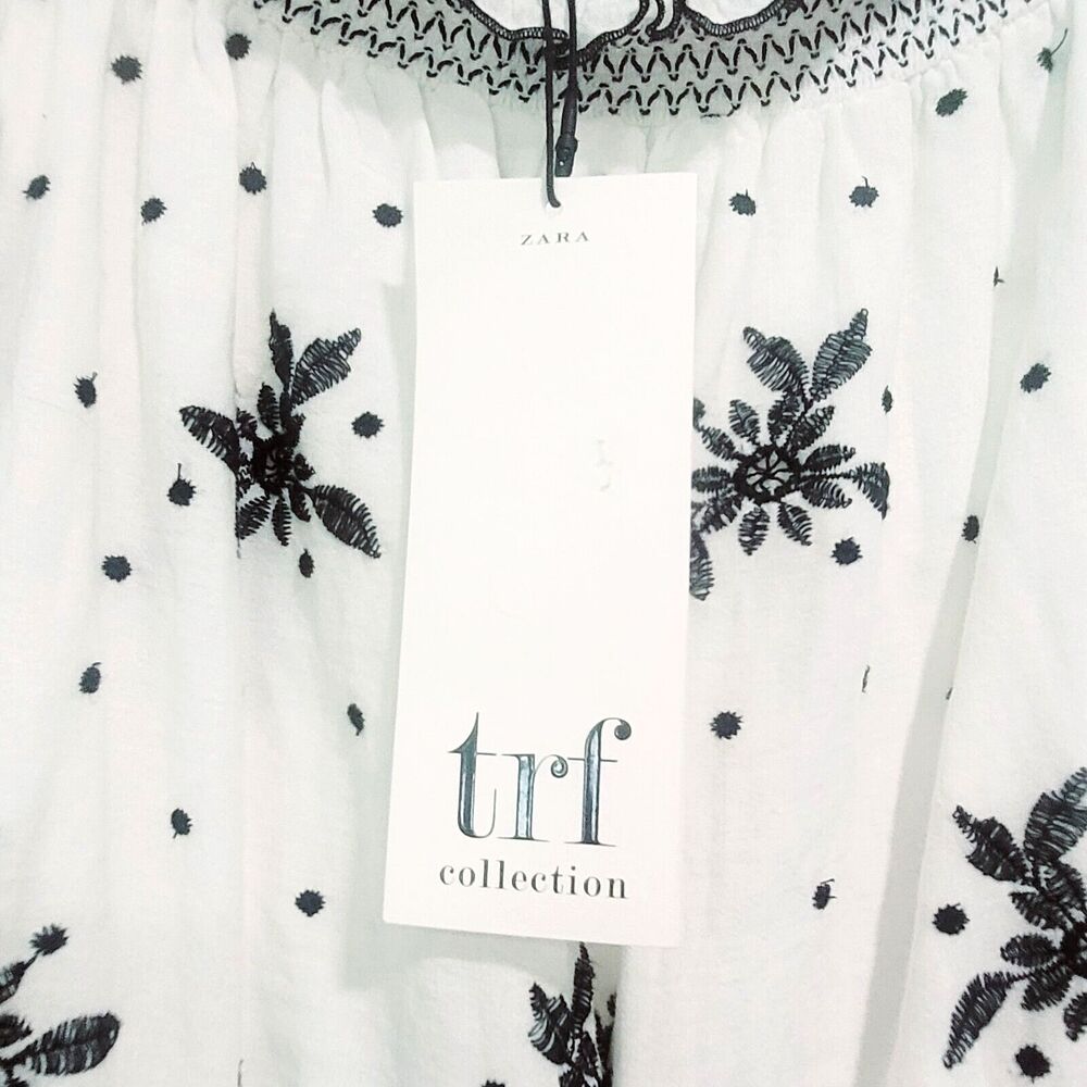 Zara Ecru off the shoulder Midi eyelet Dress S milkmaid Cottage tassels TRF - Picture 9 of 16